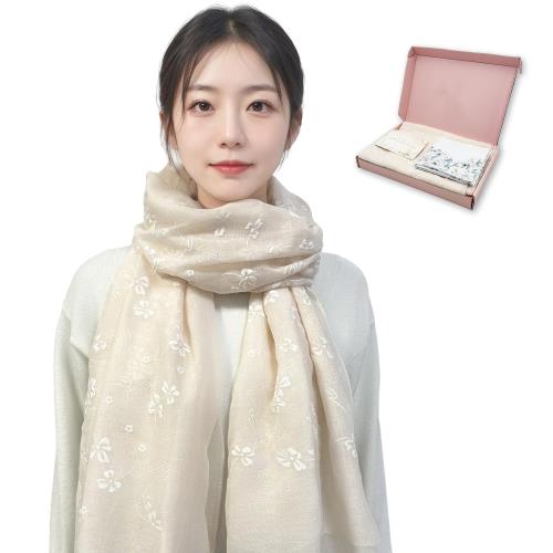 [GOKEI] ストール ギフト 薄手 刺繍 母の日 人気 プレゼント レトロ風 大判ストール ショール 誕生日 綿 おしゃれ 花 レディース 花柄 大判 UV対策 冷房対策 柔らかい 敬老の日 エレガント 春用 夏用 春夏 プリントタイプ - ベージュ