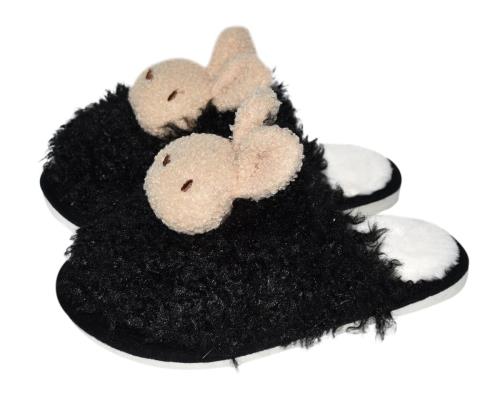 [Euyqs] ぬいぐるみバニースリッパ 防寒 部屋用 室内履き (ブラック, 26.0-27.0cm, measurement_26_point_0_centimeters)
