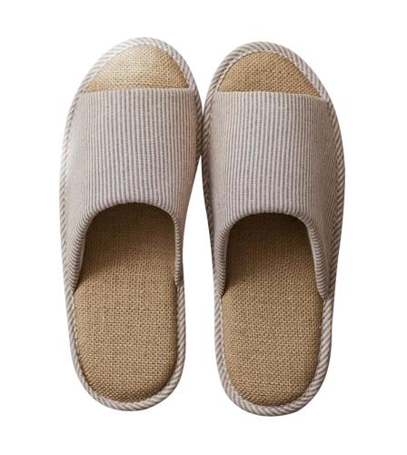 [Euyqs] ルームシューズ 綿麻 スリッパ 春夏用前開き室内履き軽音軽量滑り止め 来客用 (ブラウン, measurement_26_point_5_centimeters)