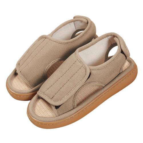 [Euyqs] 介護用スリッパ 幅広設計 マジックテープ調節可能 履きやすい 男女兼用 亜麻スリッパ (ベージュ, 大人, 25.5 cm, 長さ・寸法・重量（範囲）, 日本の靴のサイズ寸法, 26.0 cm)