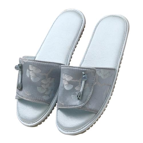 [Euyqs] レディース 雅やか スリッパ サテン 花柄刺繍入り TPR防滑ソール (ブルー, 大人, 23.0 cm, 長さ・寸法・重量（範囲）, 日本の靴のサイズ寸法, 24.0 cm)