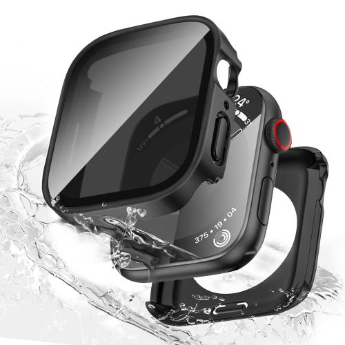 2in1 防水の覗き見防止設計LISAMER 対応 アップルウォッチ カバー Series 9 8 7 41mm 対応 Apple Watch カバー 一体型 新デザイン 超薄型 PC+ガラス素材 全面保護 装着簡単 高透過率 高耐久 耐衝撃 Apple Watch用 ケース 41mm ブラック(2)