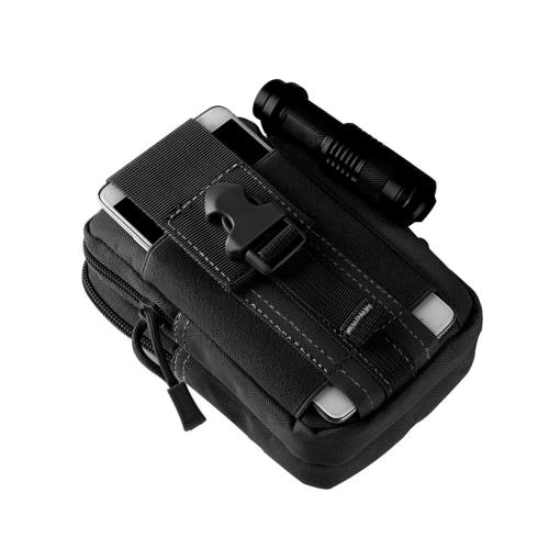 DFsucces 多機能ポーチ ウエストバッグ 用ポケットがついたユーティリテ 仕事用 携帯収納バッグ カラビナ ナイロン ベルト掛け Molle対応 (黒い白線/カラビナ付属なし)