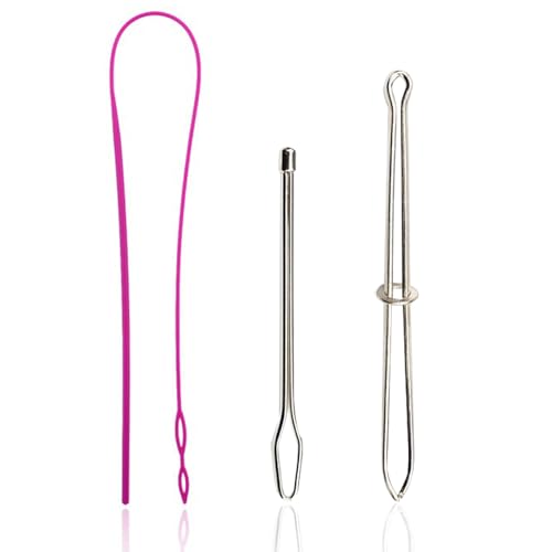 紐通し ゴム紐通し ひも通し 3本セット 糸通し器 はさみ式ひも通し玉付ひも通し プラスチック＆ステンレス製 DIY 手作り 裁縫道具 手芸用品 ひも/ゴムをしっかり挟んでスムーズに通す (ピンクセット)
