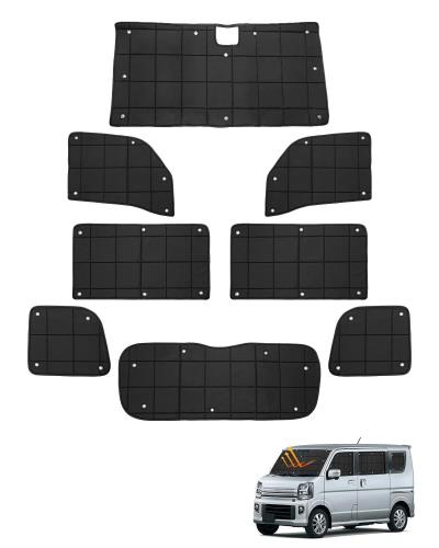 AUTO SPEC スズキ エブリイワゴン サンシェード DA17V DA17W 1台分 格子状 全窓用 吸盤タイプ DA17V DA17W 2015年2月~現行 マルチサンシェード 折り畳み式 遮光シェード プライバシー保護 盗難防止対策 日除け 紫外線防止 遮光断熱 車中泊 アウトドア 収納便利 収納袋付き 黒