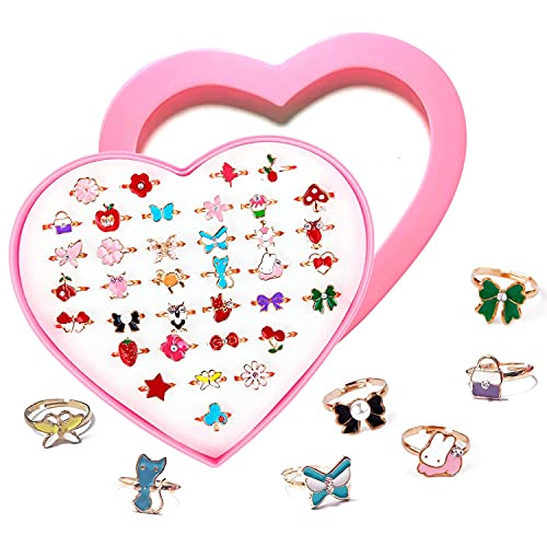 [huazontom] 指輪 おもちゃ 36個 指輪セット サイズ調整可 ジュエリー おもちゃ 宝石リングクリスマス 誕生日 人気プレゼント 縁日 景品 かわいいの商品画像