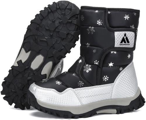 [Mishansha] スノーブーツ キッズ 冬 裏ボア ブーツ 防寒 防水 防滑 ウインター 防寒ブーツ 雪靴 通学 外出 雪遊び 子供 長靴 男の子 女の子(20.5cm,ブラック)