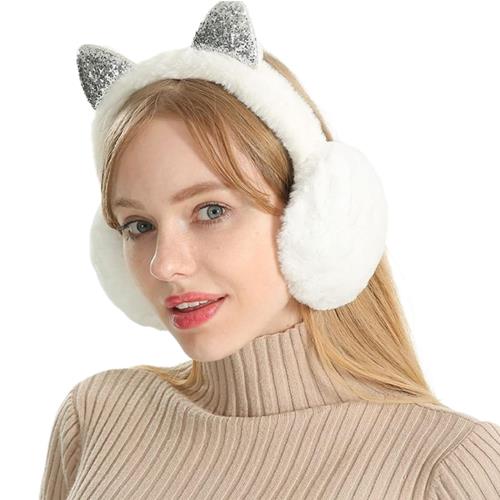 [nalaina] レディースイヤーマフ 耳当て 耳あて 耳カバー 防寒 防風 保温 暖かい 可愛い 猫の耳 ふわふわ 耳痛くない 折りたたみ 携帯便利 軽量 防寒対策 アウトドア 自転車 通勤 通学 バイク フ ァッション小物 新年 誕生日 プレゼント 冬用（白）