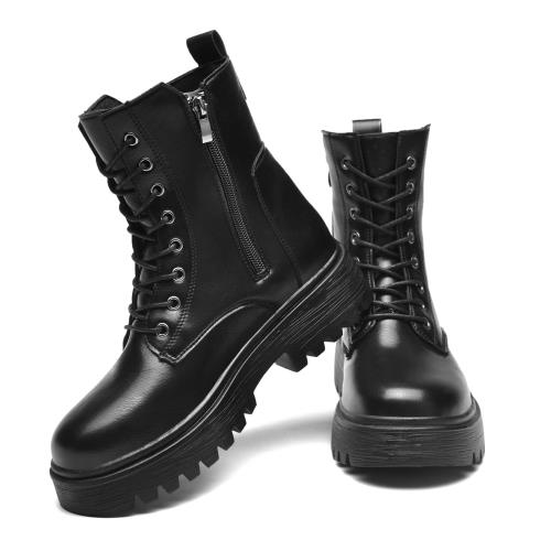 [Hanani] ブーツ レディース サイドジッ 防水 レースアップブーパー ハイカット 厚底 ブーツ 防寒ーツ エンジニアブーツツブーツ ワークブ ショートクルブーツ 秋冬 軽量 女性用 ブラッ25.0cm