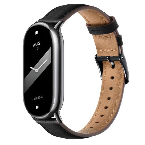 [WFEAGL] 革製 レザーバンド コンパチブル Xiaomi Mi Band 9 互換 シャオミ スマートバンド8 レディース＆メンズ 高級 細いタイプ ビジネス 蒸れない（ブラック/ブラック）