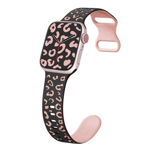 [TOORQR] For Apple Watch バンド アップルウォッチ バンド ヒョウ柄の色の組み合わせンシリコン製のApple Watch ベルト 49mm 45mm 44mm 42mm 通気 シリコン交換ベルト 防汗 防水 Ultra2/Ultra 10 9 8 7 6 5 4 3 2 1 SE に対応(49/46/45/44/42mm,ブラック-ピンク)(2)