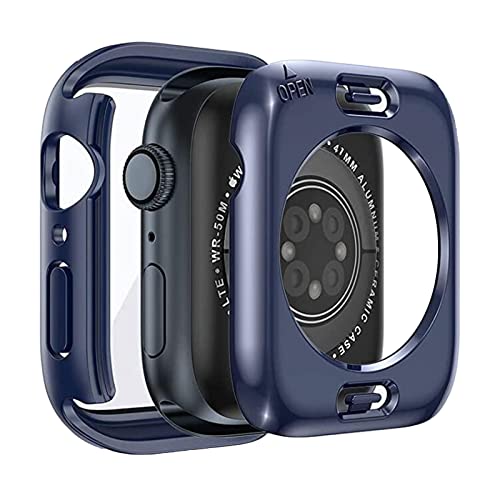 YUGYUG for Apple Watch Series 9/8/7 45mm ケース アップルウォッチ9/8/7 45mm ケース PC素材 IP68 防水ケース 360ど度 アップルウォッチ カバー ガラスフィルム 一体型 日本旭硝子材 二重構造 Apple Watch カバー 全面保護 強化ガラス キズ防止(45mm,ブルー)