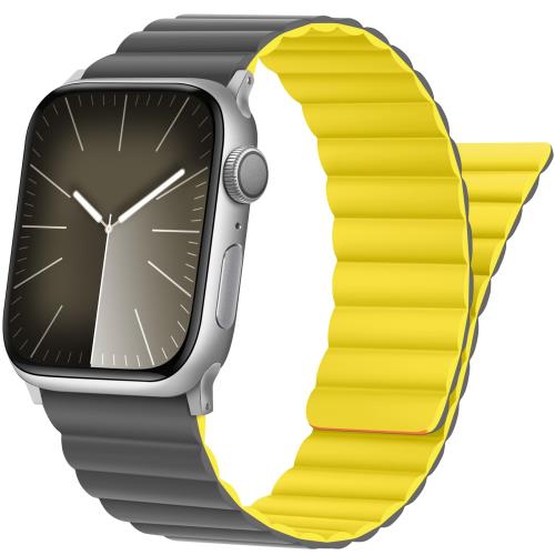 シリコン磁気アップルウォッチ バンド コンパチブル Apple Watch バンド 42mm (シリーズ 10) 41mm 40mm 38mm シリーズ 10 9 8 7 6 5 4 3 2 1 SE 、強力な磁気閉鎖を備えた調整可能なバンド iWatch用 (黄灰色)(2)