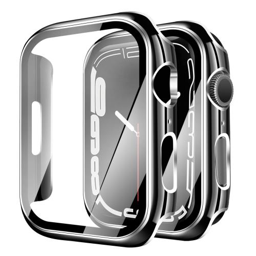 YUGYUG 対応 Apple Watch ケース Series 3/2/1 Apple Watch カバー PC素材 光沢式 アップルウォッチ ケース ガラスフィルム 一体型 日本旭硝子材 二重構造 アップルウォッチ カバー 全面保護 強化ガラス キズ防止(38mm,ブラック+シルバー)(2)