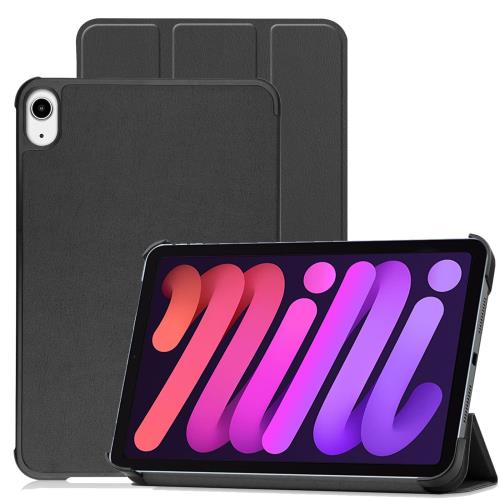 FOR iPad mini6 用の 三つ折ケース 手帳型 スマートケース マグネット内蔵 オートスリープ機能 FOR iPad mini6 用の PUレザーカバー スタンド機能付き 衝撃吸収 軽量 薄型 全面保護 PCduoduo (iPad mini6, ブラック)