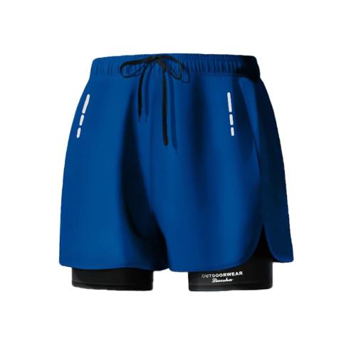 [HAPLUE]半ズボン メンズ 夏冬両用 男性デュアルレイヤー水着パンツ トラブル止め 速乾 高弾力 プール温泉スポーツ 軽量（ブルー，M）MDK2504-DB-M