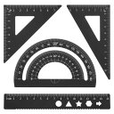 PATIKIL 三角定規プロトラクター定規セット 4個 アルミ合金定規 金属製製図定規ツールキット 幾何学プロトラクター 教室 教師 オフィス用(黒 15cm/...