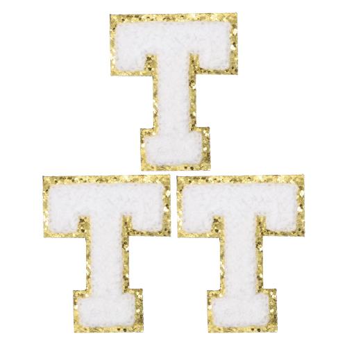 PATIKIL アイロン文字パッチ 3パックのシェニールグリッターレターパッチ ジーンズ 衣類 バッグ 帽子 シャツ クラフトの修理用に刺繍パッチ ホワイト ア...