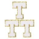 PATIKIL アイロン文字パッチ 3パックのシェニールグリッターレターパッチ ジーンズ 衣類 バッグ 帽子 シャツ クラフトの修理用に刺繍パッチ ホワイト アルファベットT