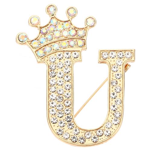 PATIKIL レター ブローチ Uレター ブローチピン アルファベット 英字 クラウン イニシャル ラインストーン 襟ピン ピンバッジ レディース スーツ ド...