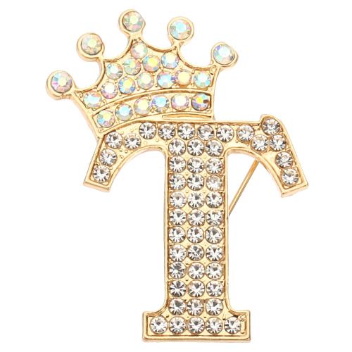 PATIKIL レター ブローチ Tレター ブローチピン アルファベット 英字 クラウン イニシャル ラインストーン 襟ピン ピンバッジ レディース スーツ ド...