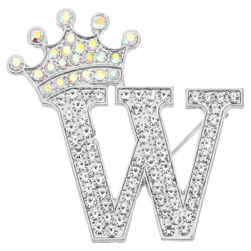 PATIKIL レター ブローチ Wレター ブローチピン アルファベット 英字 クラウン イニシャル ラインストーン 襟ピン ピンバッジ レディース スーツ ド...