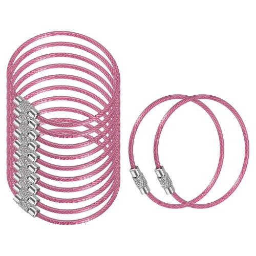 [PATIKIL] ワイヤーキーホルダー ネジ式 ステンレス製 ワイヤーキーリング 金具 鍵 キーチェーン 紛失·盗難防止 長さ150mm 直径2mm 12本 ピンク