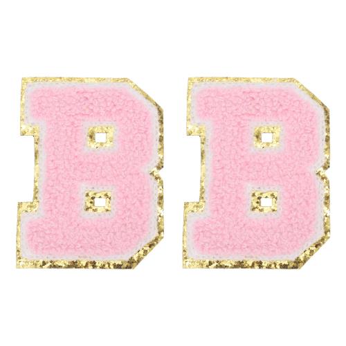 PATIKIL アイロン文字パッチ 2パックのシェニールグリッターレターパッチ ジーンズ 衣類 バッグ 帽子 シャツ クラフトの修理用に刺繍パッチ ピンク アル...