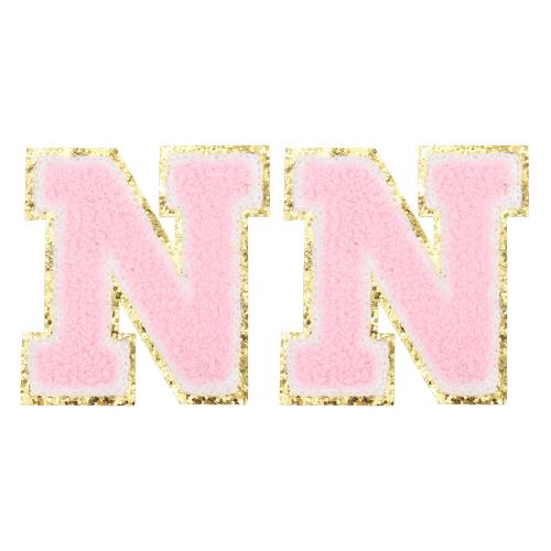 PATIKIL アイロン文字パッチ 2パックのシェニールグリッターレターパッチ ジーンズ 衣類 バッグ 帽子 シャツ クラフトの修理用に刺繍されたパッチ ピンク...