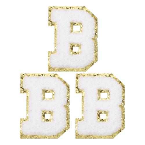 PATIKIL アイロン文字パッチ 3パックのシェニールグリッターレターパッチ ジーンズ 衣類 バッグ 帽子 シャツ クラフトの修理用に刺繍パッチ ホワイト ア...