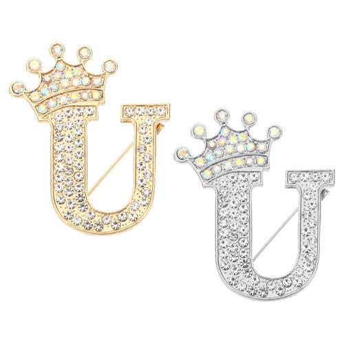 PATIKIL レター ブローチ Uレター 2個 ブローチピン アルファベット 英字 クラウン イニシャル ラインストーン 襟ピンピン ピンバッジ レディース ...