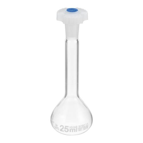 PATIKIL 25ml メスフラスコ 3.3ホウケイ酸ガラス製メスフラスコ プラグキャップ付き 許容範囲0.04ml ラ..