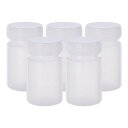 PATIKIL 5個セット 50ml しやくボトル PEワイドマウス丸型目盛り付きボトル ラボ用水しやく液体固体サンプル保管シール 透明ホワイト