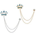 PATIKIL クラウンハンギングチェーンブローチピン 2個のラインストーンスーツピン ファッションクリス タルラ ペルピン 女性用メンズ用服装ドレスブーケコートハットバッグ ディープブルー