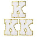 PATIKIL アイロン文字パッチ 3パックのシェニールグリッターレターパッチ ジーンズ 衣類 バッグ 帽子 シャツ クラフトの修理用に刺繍パッチ ホワイト アルファベットK