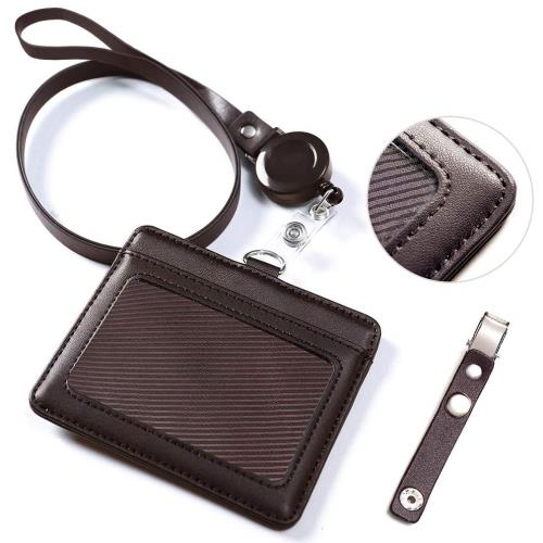 ネームホルダー、VIAKY id カードホルダー レザー パスケース 伸縮リール式 ネックストラップ バンドク..