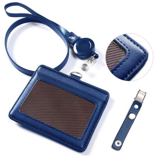 ネームホルダー、VIAKY id カードホルダー レザー パスケース 伸縮リール式 ネックストラップ バンドク..