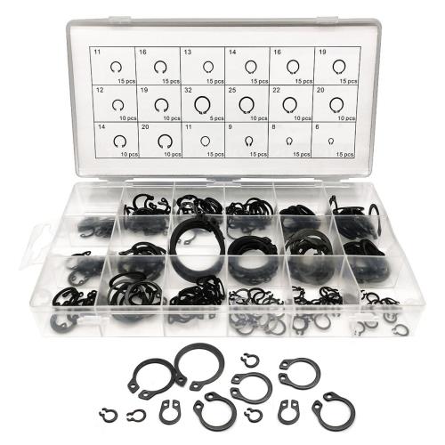 スナップリング Cクリップ 225個セット 18種類 M6-M32 C型 外部ロックスナップ 止め輪 サークリップ 保持クリップ キット 部品固定 交換 修理 黒