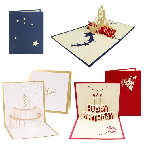 バースデーカード 3枚セット 3D立体 誕生日 メッセージ ポップアップ グリーティング バースデ カード お誕生日 祝い 感謝 封筒付き (タイプF)