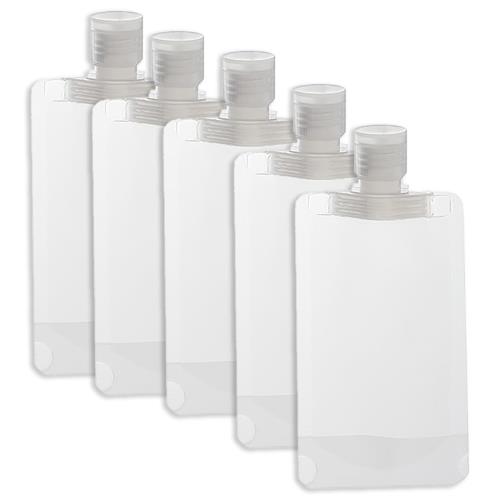 パウチ容器 旅行用 透明 5個セット コンパクト 漏れ防止 繰り返し使える 化粧水 乳液 シャンプー 小分けボトル 収納 海外旅行・出張・アウトドア用 袋入り (100ml)