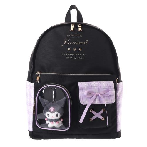 [Sanrio] サンリオキャラクターズ デイパック, 高さ41×幅28×マチ14cm, ポリチェック柄, ぬい付き, 17L容量 (クロミ)