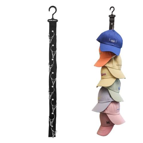 帽子掛け 帽子ハンガー 360度回転フック クリップ8個 キャップラック 収納 省スペース ベルト 玄関 クローゼット 寝室 帽 子の保管/整理 吊り下げ収納