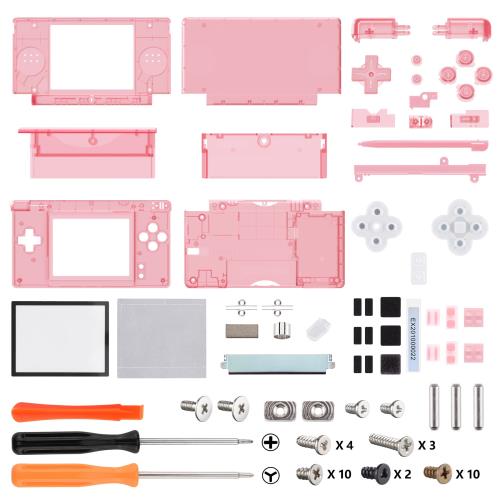 楽天FleumeeXtremeRate ds liteに対応用組み立て式カスタム交換シェルクリア素材、交換ボタンも付き、ニンテンドーdsライトに対応用スクリーンレンズクリアピンク
