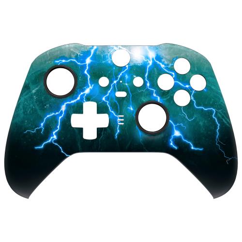 eXtremeRate xbox one elite series 2 (モデル1797)コントローラーに対応用交換フェースプレートシェル、星空のデザインxbox elite series 2 coreコントローラー対応用ソフトタッチ正面シェルケース＆アクセントリング稲妻