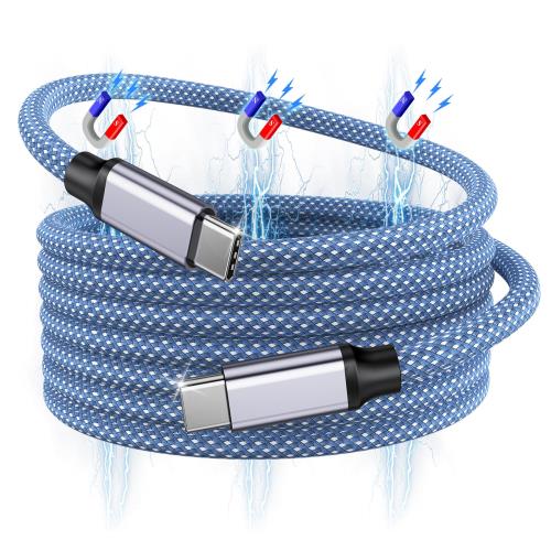 Magtame タイプc_ケーブル 磁石自動収納 240W/5A急速充電 type-cケ_ーブル QC4.0/PD3.1対応 usbc-usbcケ_ーブル 金属製コネクタ 二重ナイロン iPhone15/MacBook/iPad/Samsung/Xperia Galaxy/Xperia等対応（ブル-1.5M)