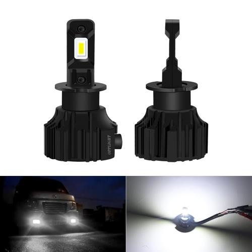 OPPLIGHT H3 LEDフォグランプ 車検対応 ホワイト 6000K H3Cも適合 9V~60V 24Vトラック/12V車対応 6000LM 純正より一目瞭然の明るさ ファンレス 一体型 ポン付け 純正交換 加工不要 LEDフォグ 角度調整可 良い配光 高照度 LEDバルブ 2本入り (H3/H3C, ホワイト)