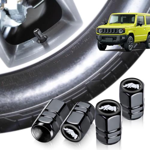 HUDIY新型ジムニー専用 エアバルブキャップ アルミ製バルブキャップ 4個セット 車種別ロゴ シリコン密..