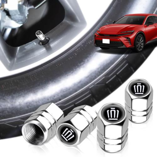 HUDIY新型クラウン専用 エアバルブキャップ アルミ製バルブキャップ 4個セット 車種別ロゴ シリコン密..