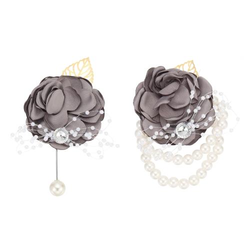 PATIKIL ローズブ ライズメイドリストフラワーコサージュ 人工ローズフラワーリストコサージュブートニアブ ライドリストコサージュウェディングパーティーセレモニーグレー