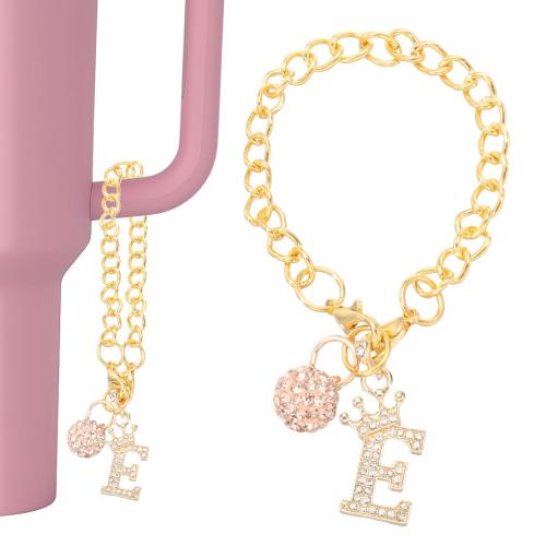 [PATIKIL] カップホルダー用のイニシャルディスコボール装飾キーチェーン 金ブリングクラウンレターEモンドグリッターキーチェーンアクセサリー 3040オンスウォーターボトルガラスカップ用のパーソナライズされたIDデコレーション